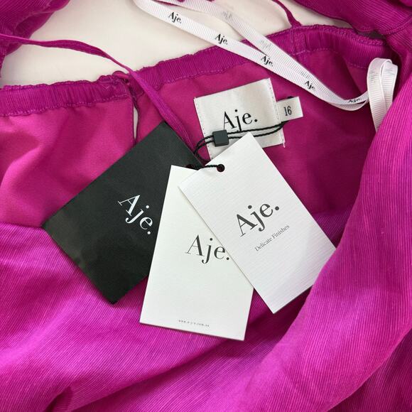 AJE Quintessa Flower Midi Dress in Deep Magenta Linen Silk Blend US 12 NWT - Picture 12 of 15